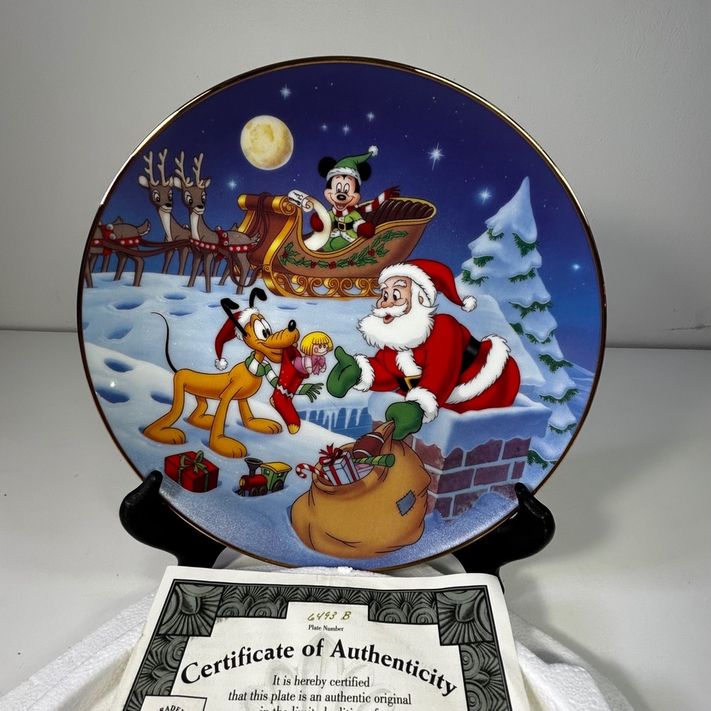 Bradford Exchange Disney Thanks Pluto Mickey Holiday Magic Collector Plate 8"COA